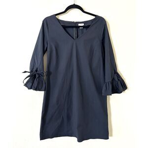 J Crew Ruffle Tie-Sleeve Shift Dress Size 12 Black V Neck Cotton 3/4 Sleeves